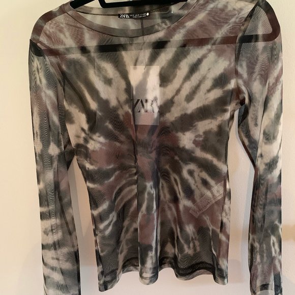 Zara Tops - Zara Mesh Tie-Dye Long Sleeve